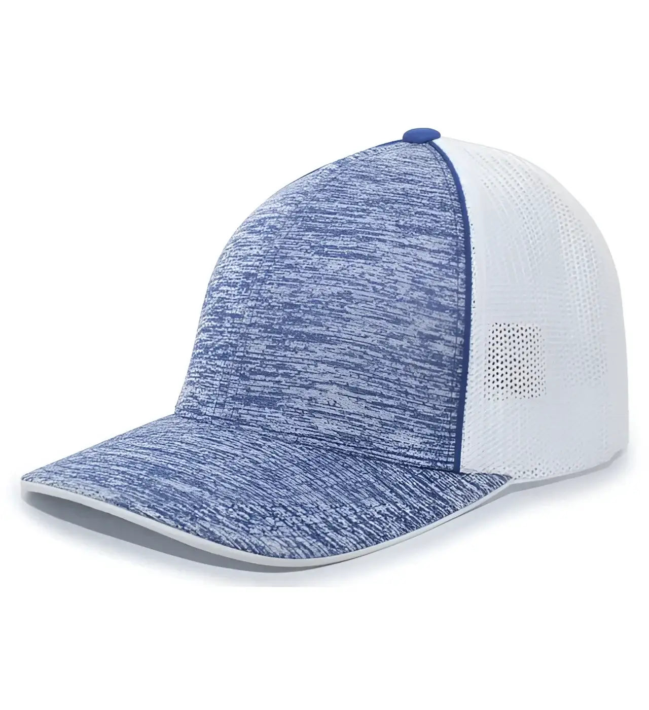Pacific Headwear 406F Aggressive Heather Trucker Flexfit Cap - Royal Heather White