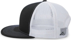 Pacific Headwear 4D3 Trucker D-Series Snapback Cap - Black White - Black White / 7’’ - 7 7/8’’
