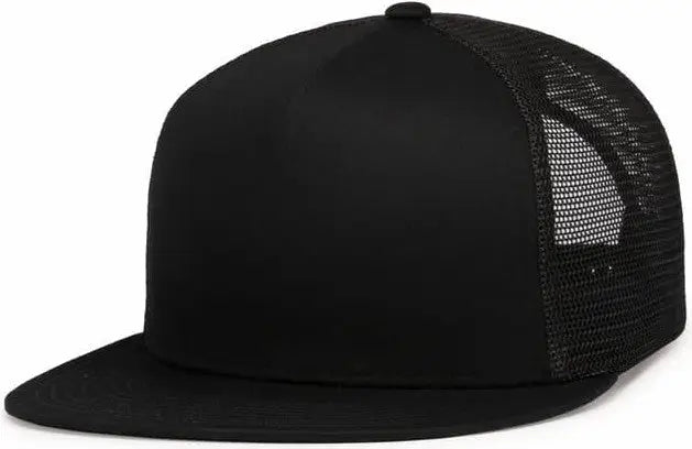 Pacific Headwear 4D7 D-Series 5-Panel Trucker Snapback Cap - Black - Black / 7’’ - 7 7/8’’
