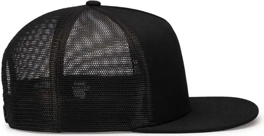 Pacific Headwear 4D7 D-Series 5-Panel Trucker Snapback Cap - Black - Black / 7’’ - 7 7/8’’