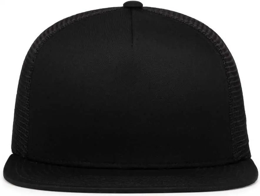 Pacific Headwear 4D7 D-Series 5-Panel Trucker Snapback Cap - Black - Black / 7’’ - 7 7/8’’