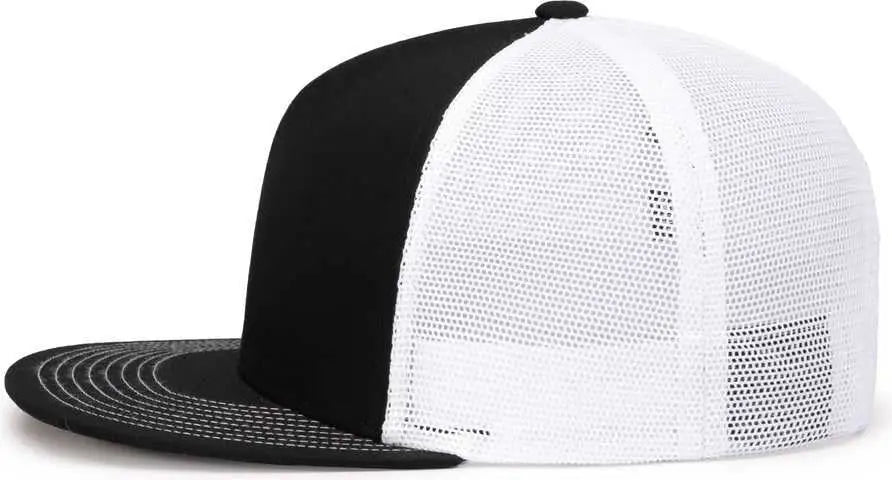 Pacific Headwear 4D7 D-Series 5-Panel Trucker Snapback Cap - Black White Black - Black White Black / 7’’ - 7 7/8’’