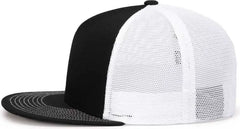 Pacific Headwear 4D7 D Series 5 Panel Trucker Snapback Cap Black White Black Black White Black / 7’’ 7 7/8’’