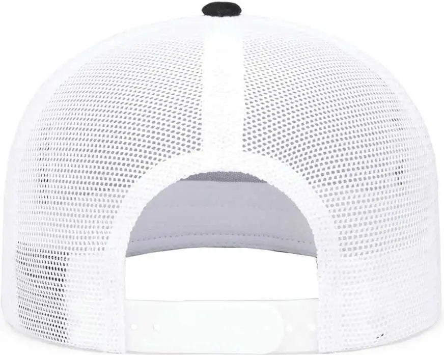 Pacific Headwear 4D7 D-Series 5-Panel Trucker Snapback Cap - Black White Black - Black White Black / 7’’ - 7 7/8’’