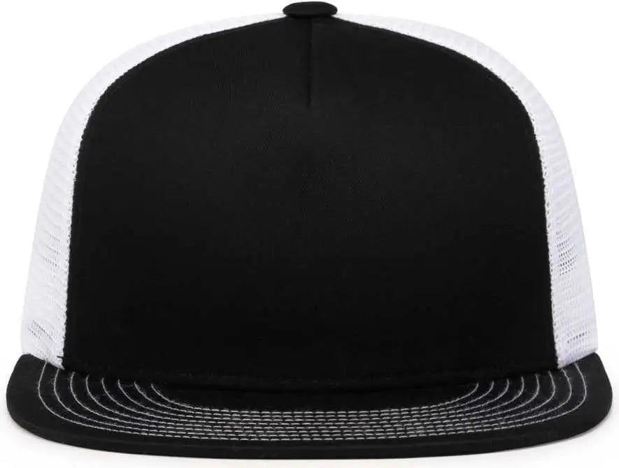 Pacific Headwear 4D7 D-Series 5-Panel Trucker Snapback Cap - Black White Black - Black White Black / 7’’ - 7 7/8’’