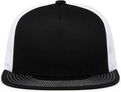 Pacific Headwear 4D7 D Series 5 Panel Trucker Snapback Cap Black White Black Black White Black / 7’’ 7 7/8’’