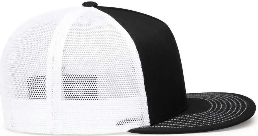 Pacific Headwear 4D7 D-Series 5-Panel Trucker Snapback Cap - Black White Black - Black White Black / 7’’ - 7 7/8’’