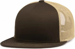 Pacific Headwear 4D7 D-Series 5-Panel Trucker Snapback Cap - Brown Khaki Brown - Brown Khaki Brown / 7’’ - 7 7/8’’