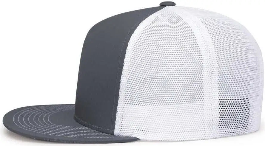 Pacific Headwear 4D7 D-Series 5-Panel Trucker Snapback Cap - Graphite White Graphite - Graphite White Graphite / 7’’