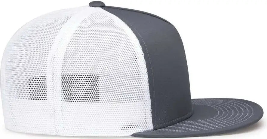 Pacific Headwear 4D7 D-Series 5-Panel Trucker Snapback Cap - Graphite White Graphite - Graphite White Graphite / 7’’