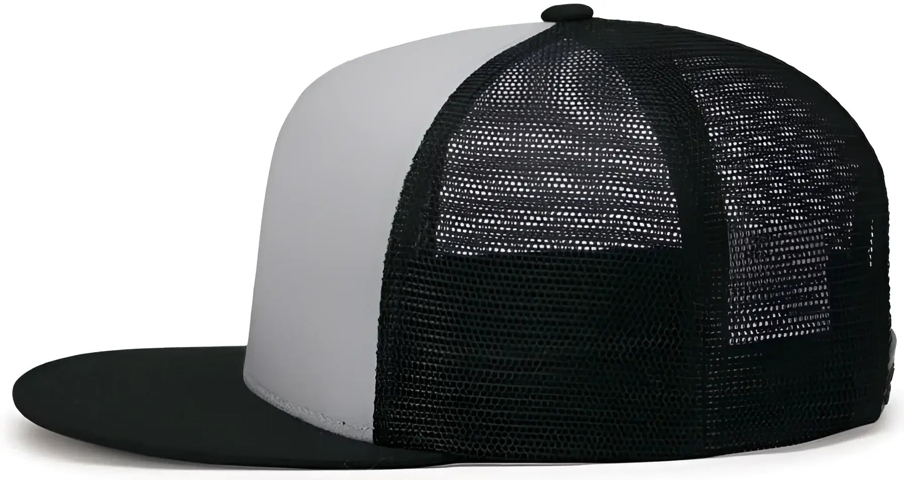 Pacific Headwear 4D7 D-Series 5-Panel Trucker Snapback Cap - Silver Black Black - Silver Black Black / 7’’ - 7 7/8’’