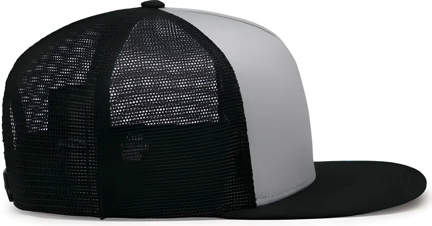 Pacific Headwear 4D7 D-Series 5-Panel Trucker Snapback Cap - Silver Black Black - Silver Black Black / 7’’ - 7 7/8’’