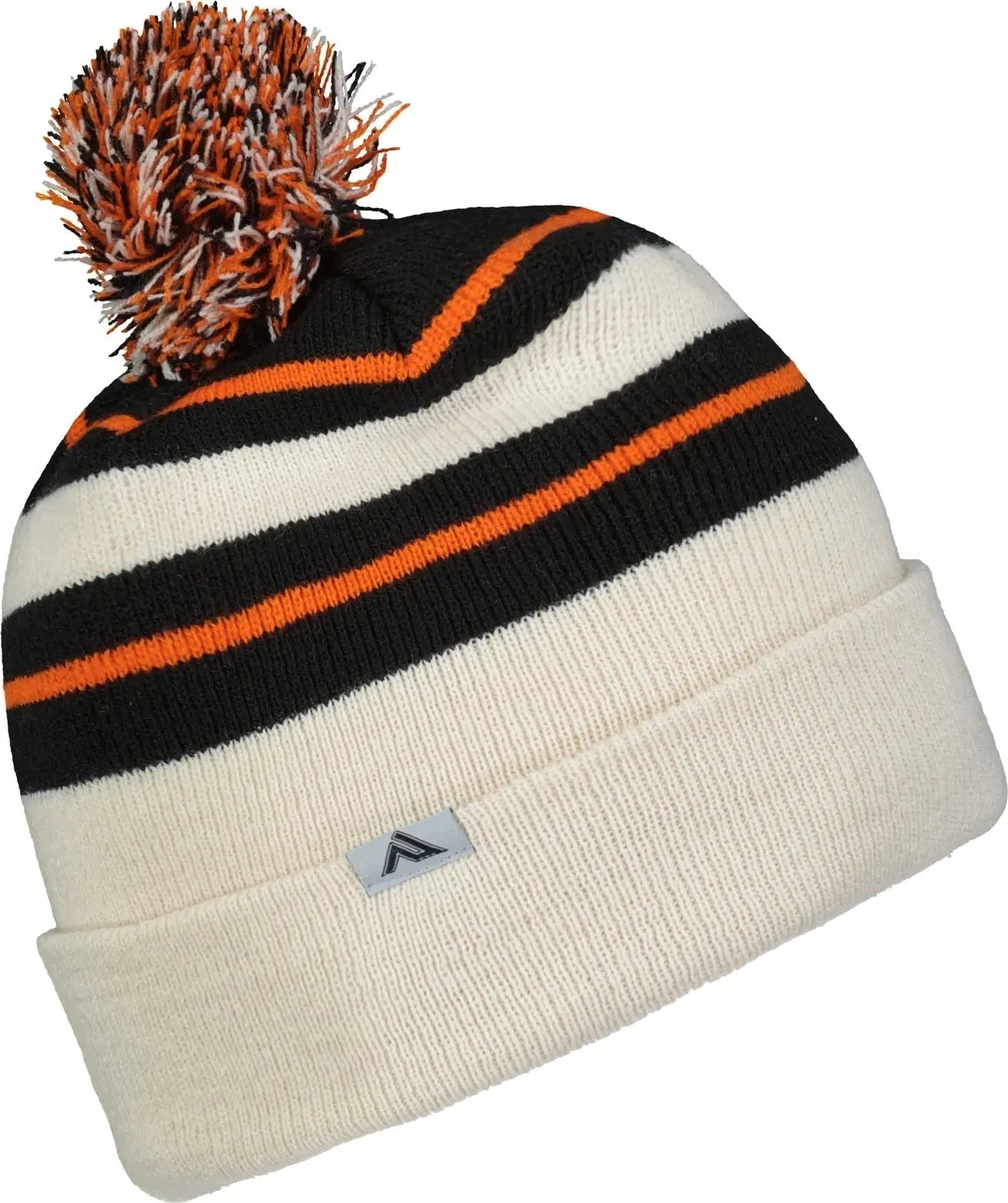 Pacific Headwear 641K Knit Fold Over Pom-Pom Beanie - Oat Black Orange - Oat Black Orange / OS