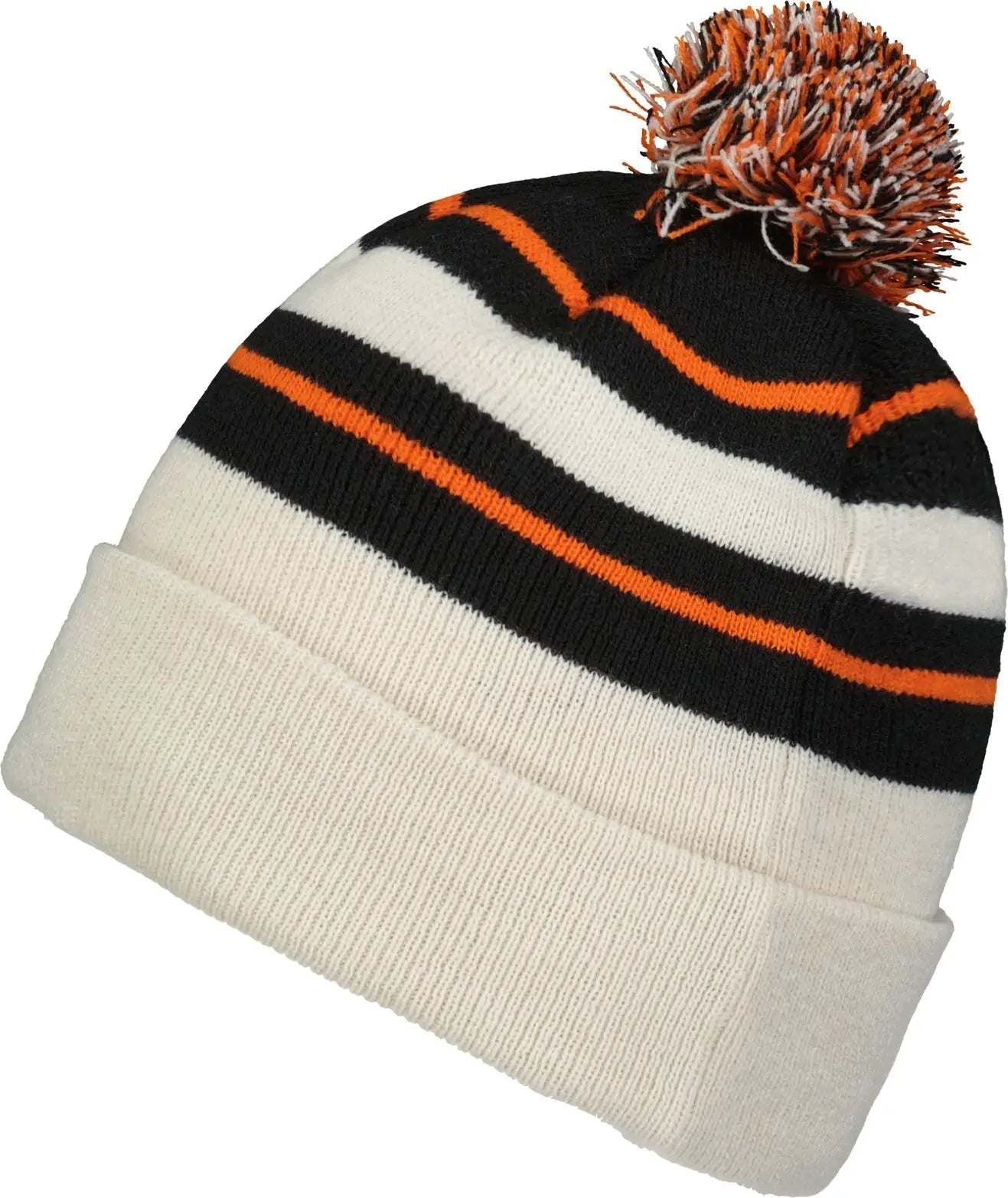 Pacific Headwear 641K Knit Fold Over Pom-Pom Beanie - Oat Black Orange - Oat Black Orange / OS