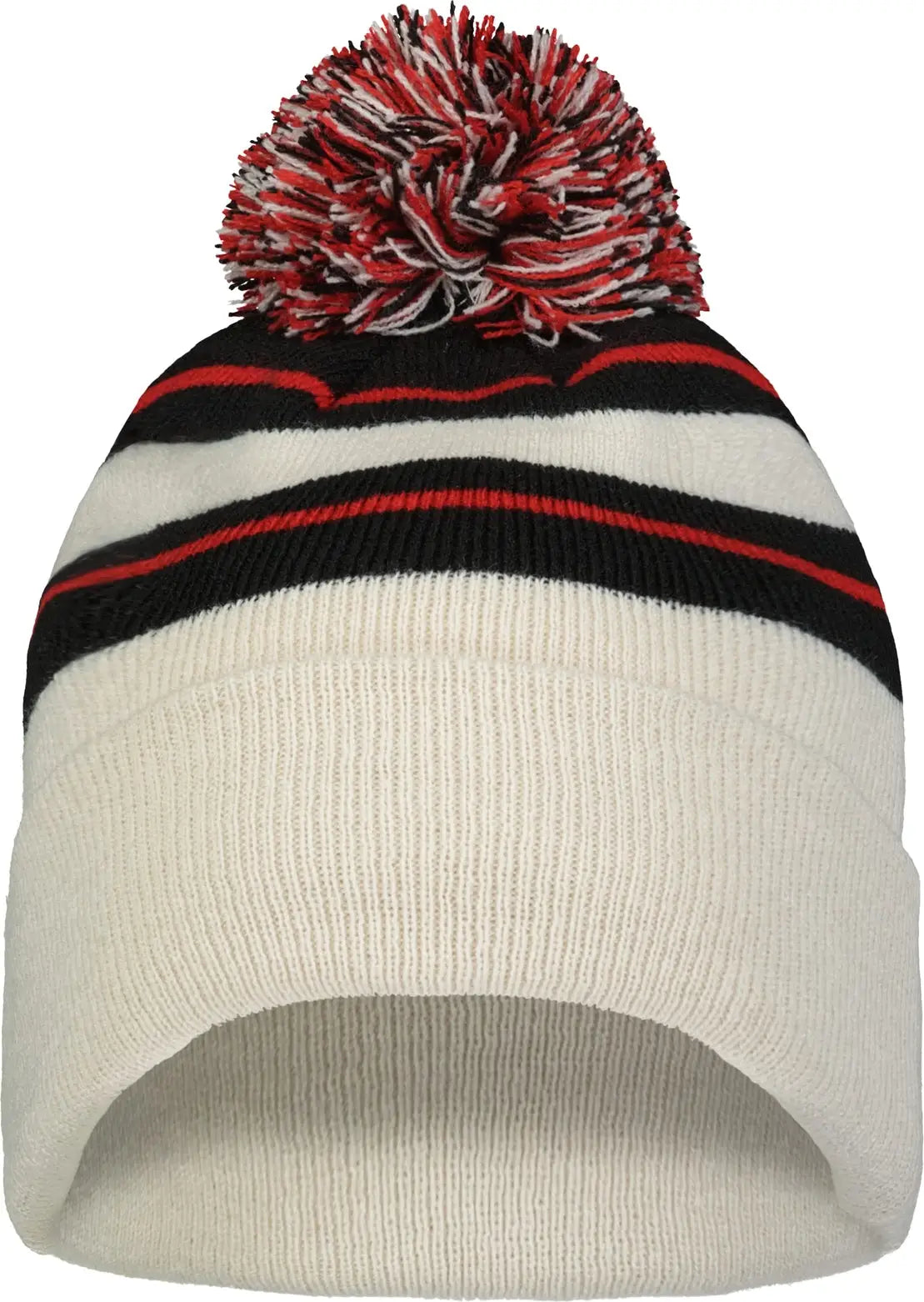 Pacific Headwear 641K Knit Fold Over Pom-Pom Beanie - Oat Black Red - Oat Black Red / OS