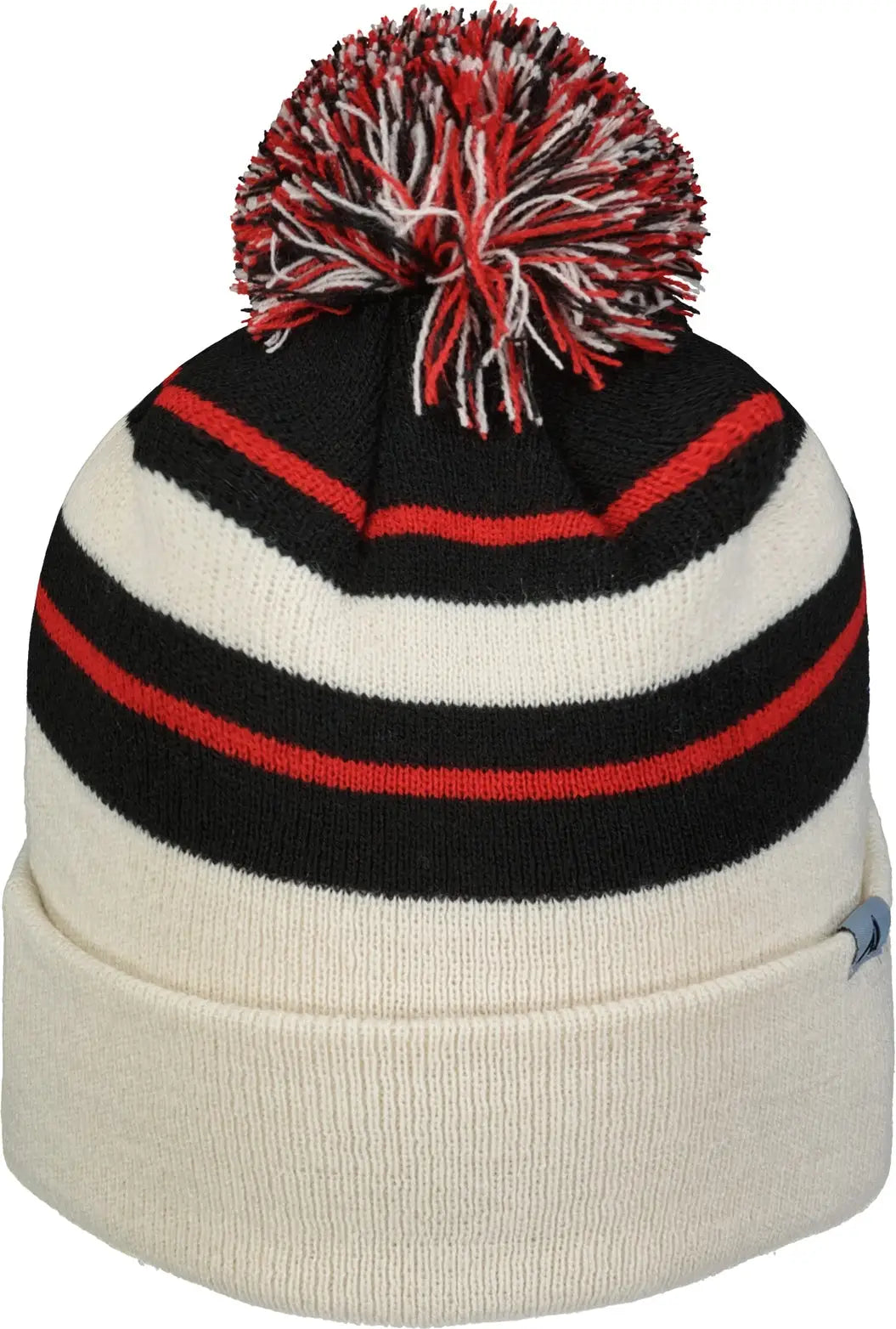 Pacific Headwear 641K Knit Fold Over Pom-Pom Beanie - Oat Black Red - Oat Black Red / OS