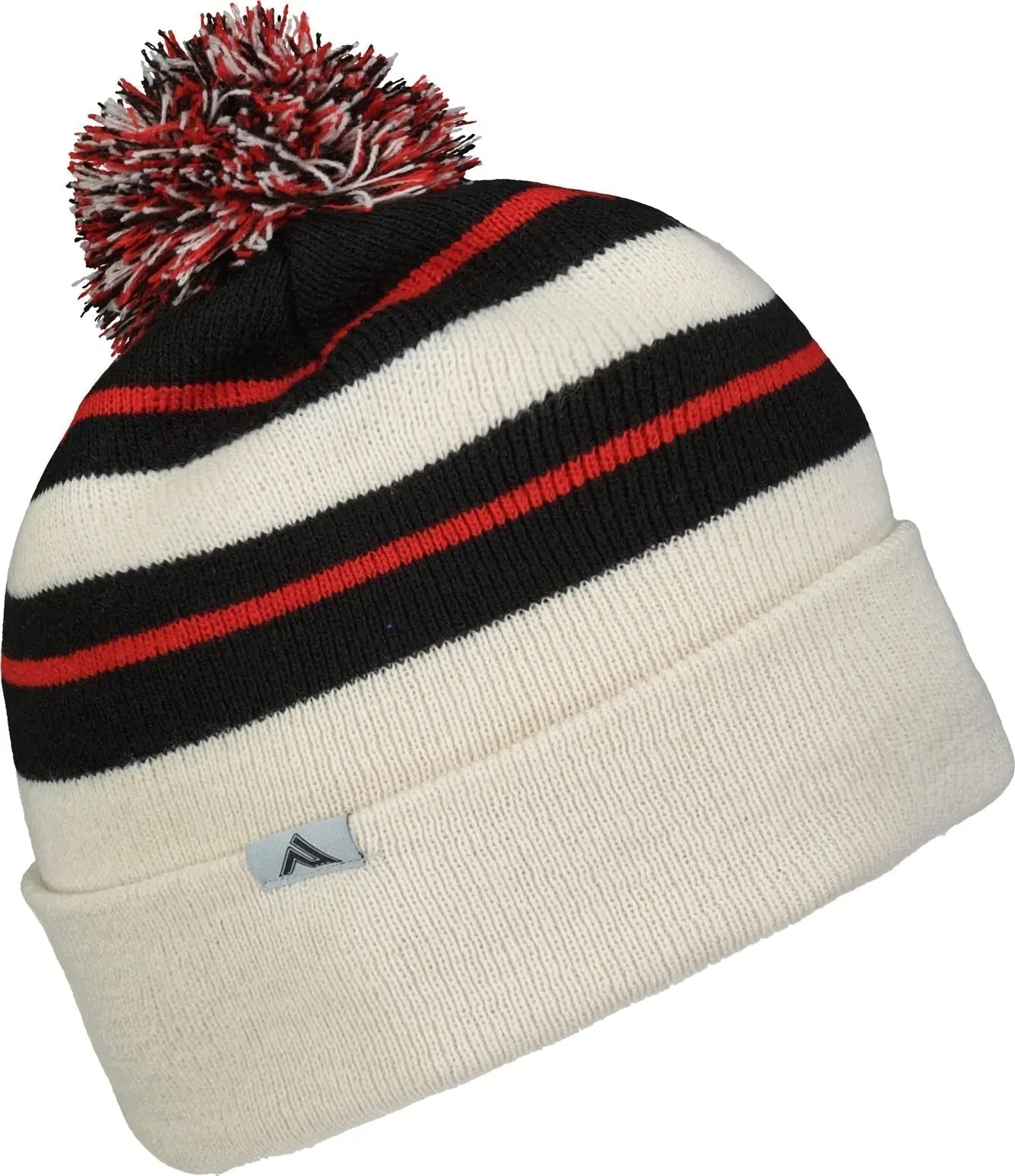 Pacific Headwear 641K Knit Fold Over Pom-Pom Beanie - Oat Black Red - Oat Black Red / OS