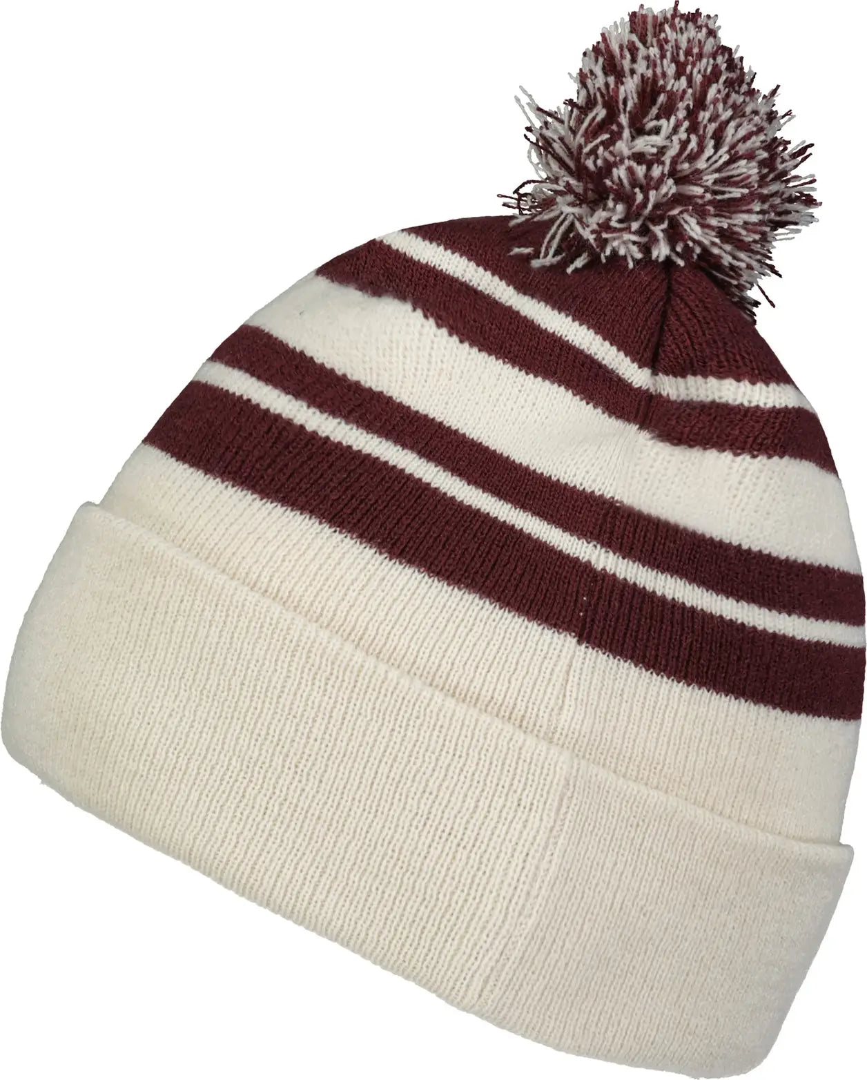 Pacific Headwear 641K Knit Fold Over Pom-Pom Beanie - Oat Maroon - Oat Maroon / OS