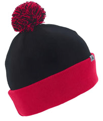 Pacific Headwear 641K Knit Fold Over Pom Pom Beanie B04J Black Red / 7’’ 7 7/8’’