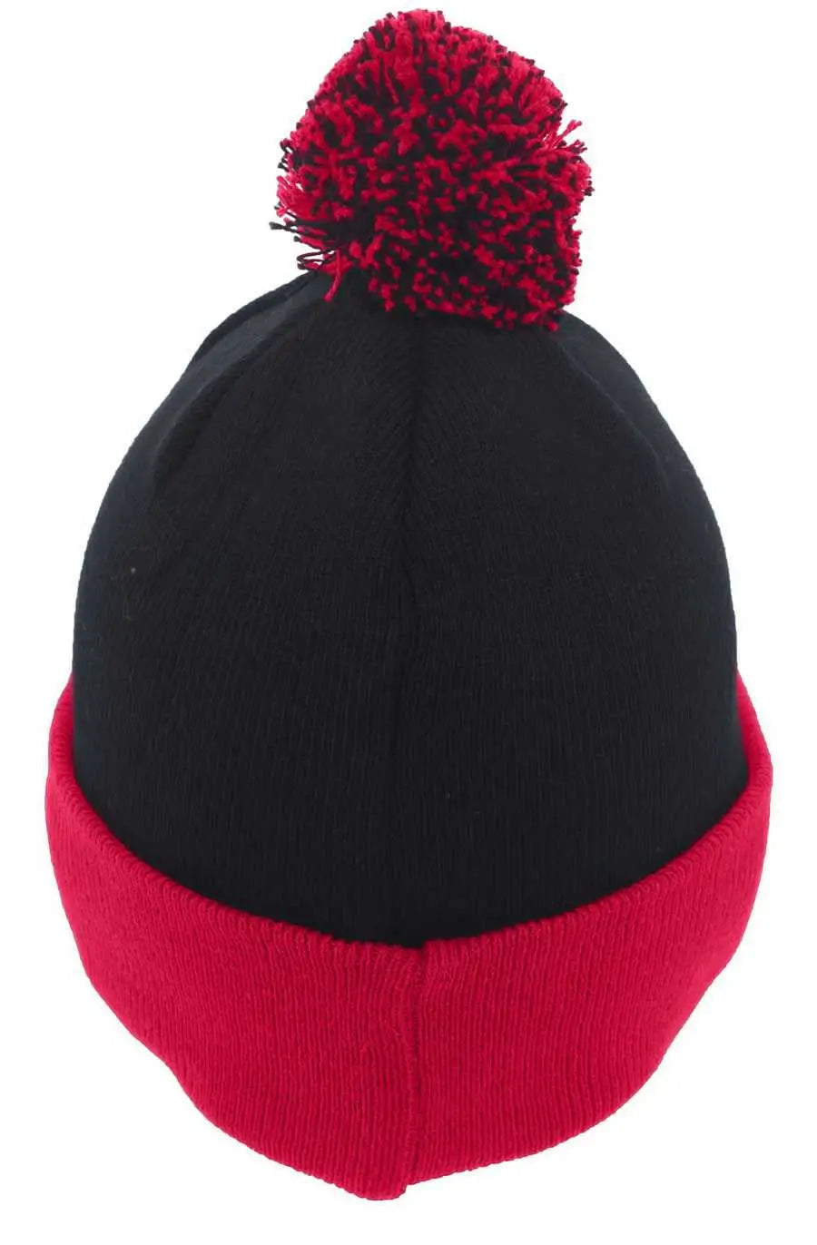 Pacific Headwear 641K Knit Fold Over Pom-Pom Beanie - B04J - Black Red / 7’’ - 7 7/8’’