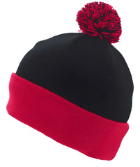 Pacific Headwear 641K Knit Fold Over Pom Pom Beanie B04J Black Red / 7’’ 7 7/8’’