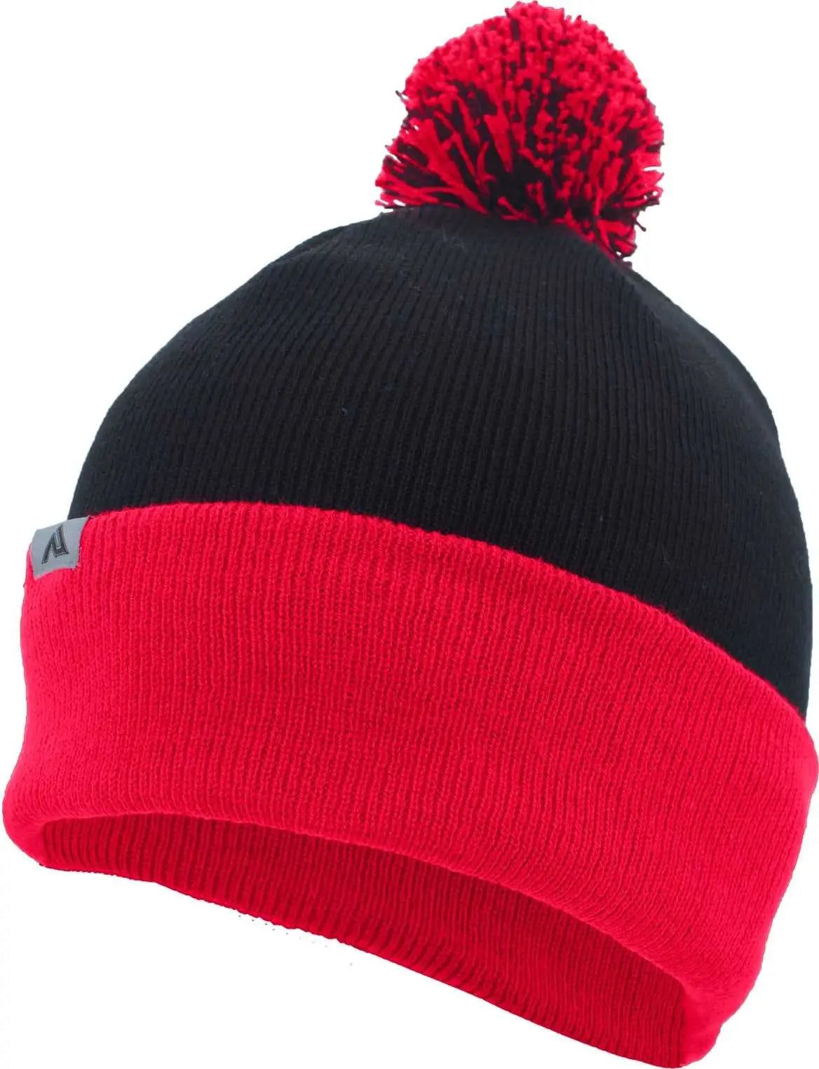 Pacific Headwear 641K Knit Fold Over Pom Pom Beanie B04J Black Red / 7’’ 7 7/8’’