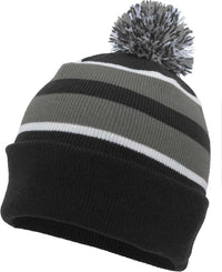 Pacific Headwear 641K Knit Fold Over Pom Pom Beanie Black Graphite White Black Graphite White / 7’’ 7 7/8’’