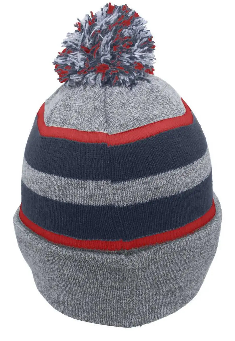 Pacific Headwear 641K Knit Fold Over Pom-Pom Beanie - Heather Navy Red - Heather Navy Red / 7’’ - 7 7/8’’