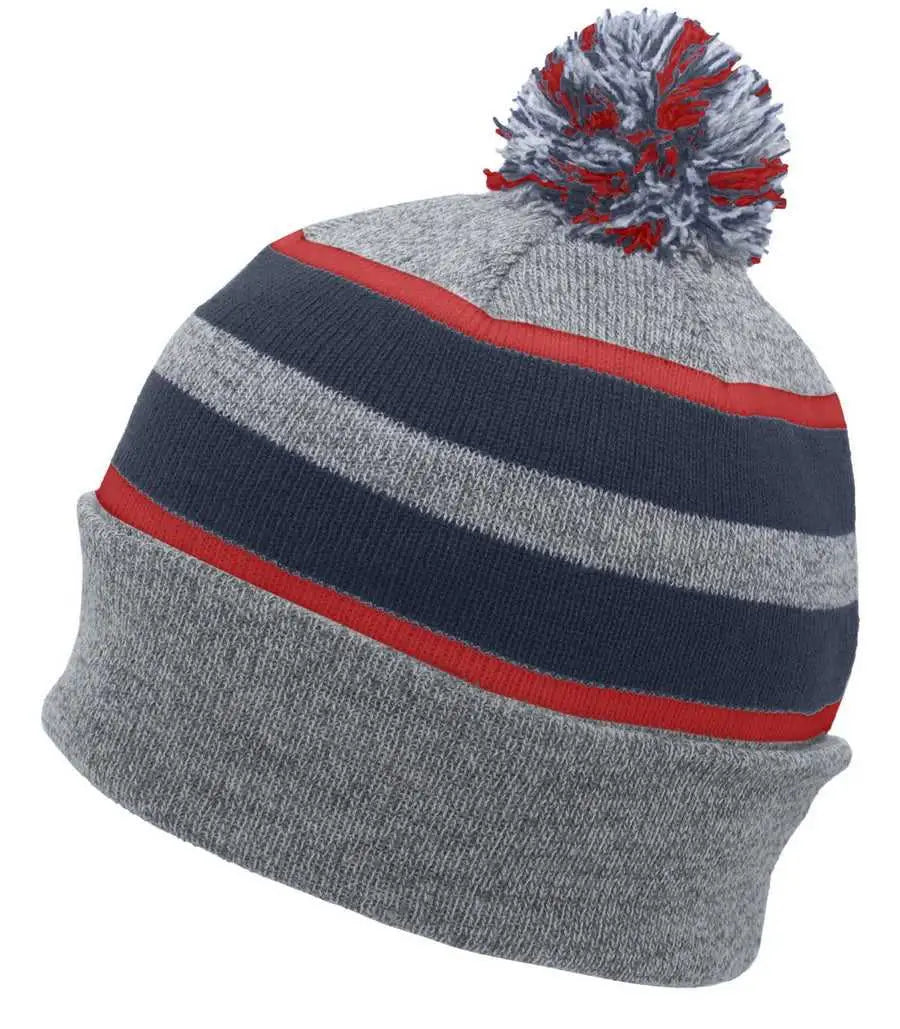 Pacific Headwear 641K Knit Fold Over Pom-Pom Beanie - Heather Navy Red - Heather Navy Red / 7’’ - 7 7/8’’