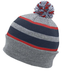 Pacific Headwear 641K Knit Fold Over Pom Pom Beanie Heather Navy Red Heather Navy Red / 7’’ 7 7/8’’