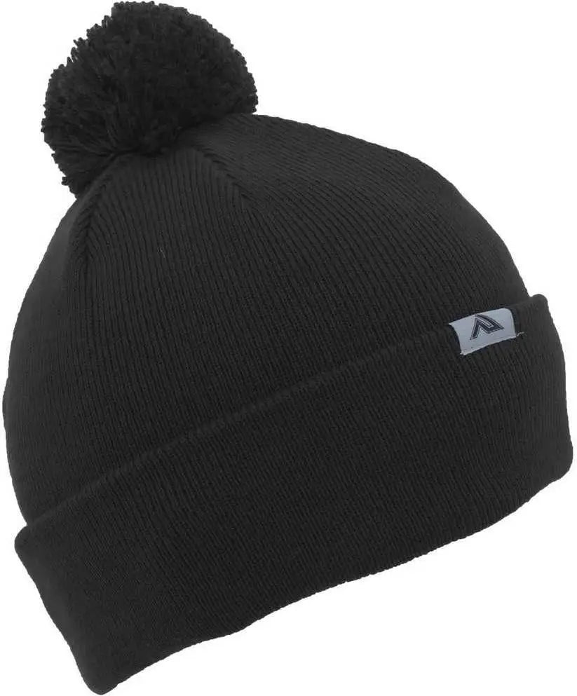 Pacific Headwear 641K Pom-Pom Cuff Beanie - Black - Black / 7’’ - 7 7/8’’