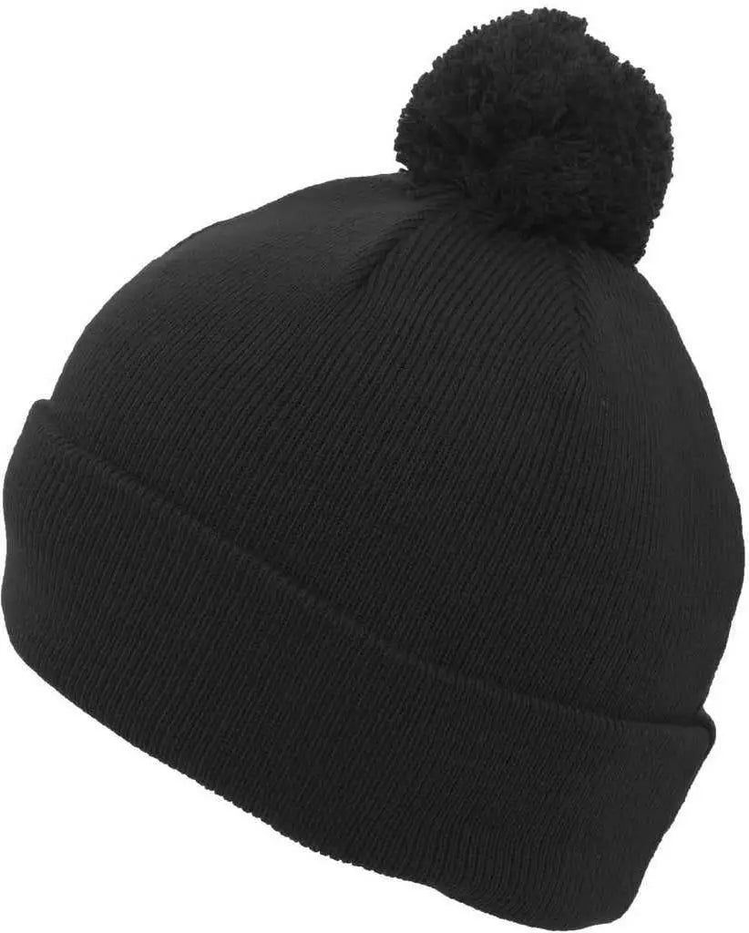 Pacific Headwear 641K Pom-Pom Cuff Beanie - Black - Black / 7’’ - 7 7/8’’