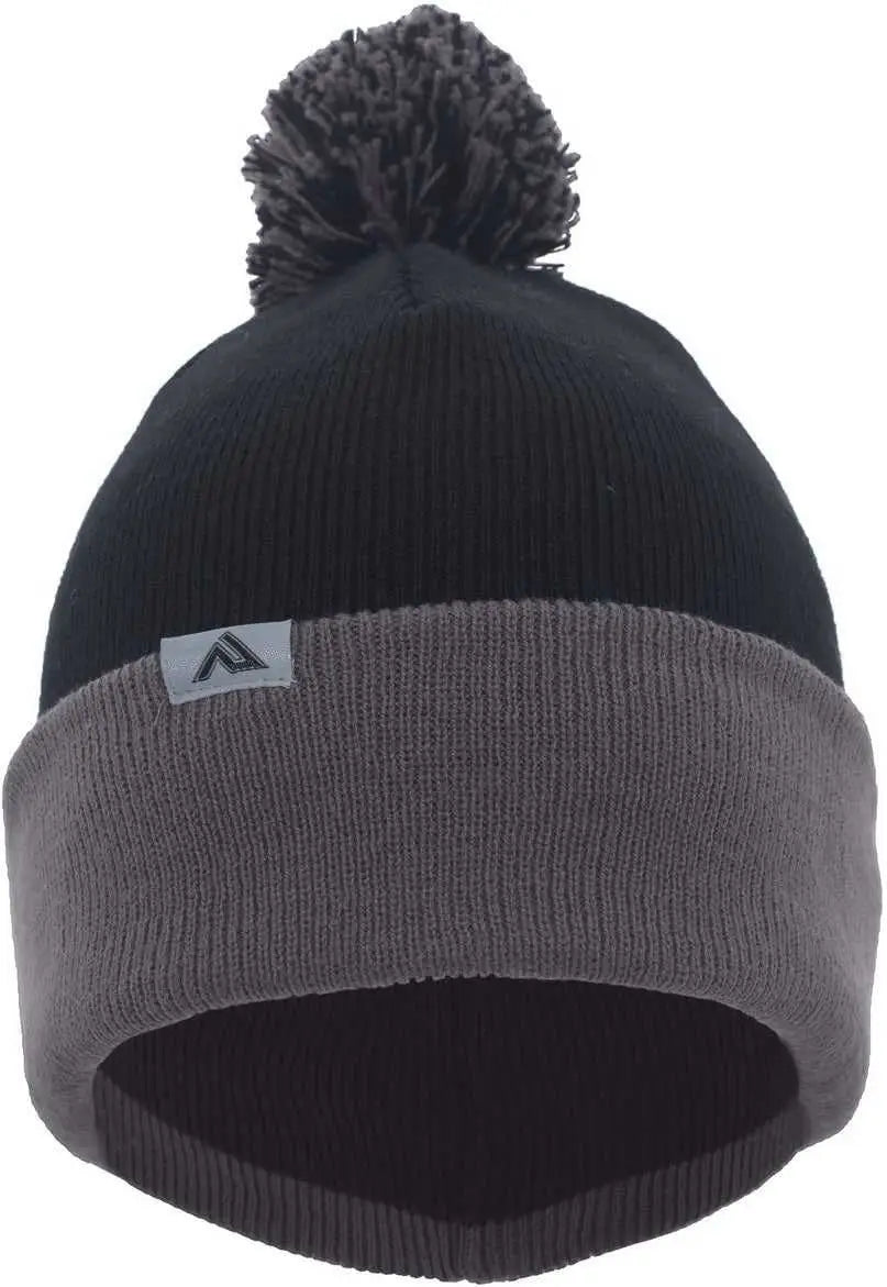 Pacific Headwear 641K Pom-Pom Cuff Beanie - Black Graphite - Black Dark Gray / 7’’ - 7 7/8’’