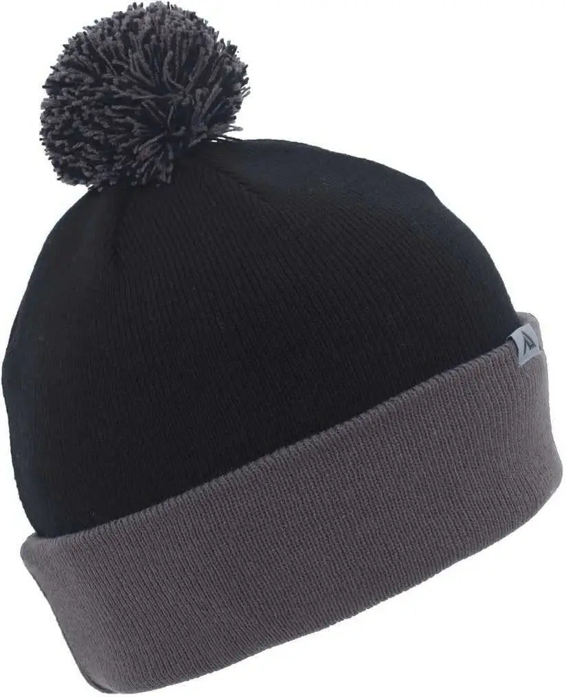 Pacific Headwear 641K Pom-Pom Cuff Beanie - Black Graphite - Black Dark Gray / 7’’ - 7 7/8’’