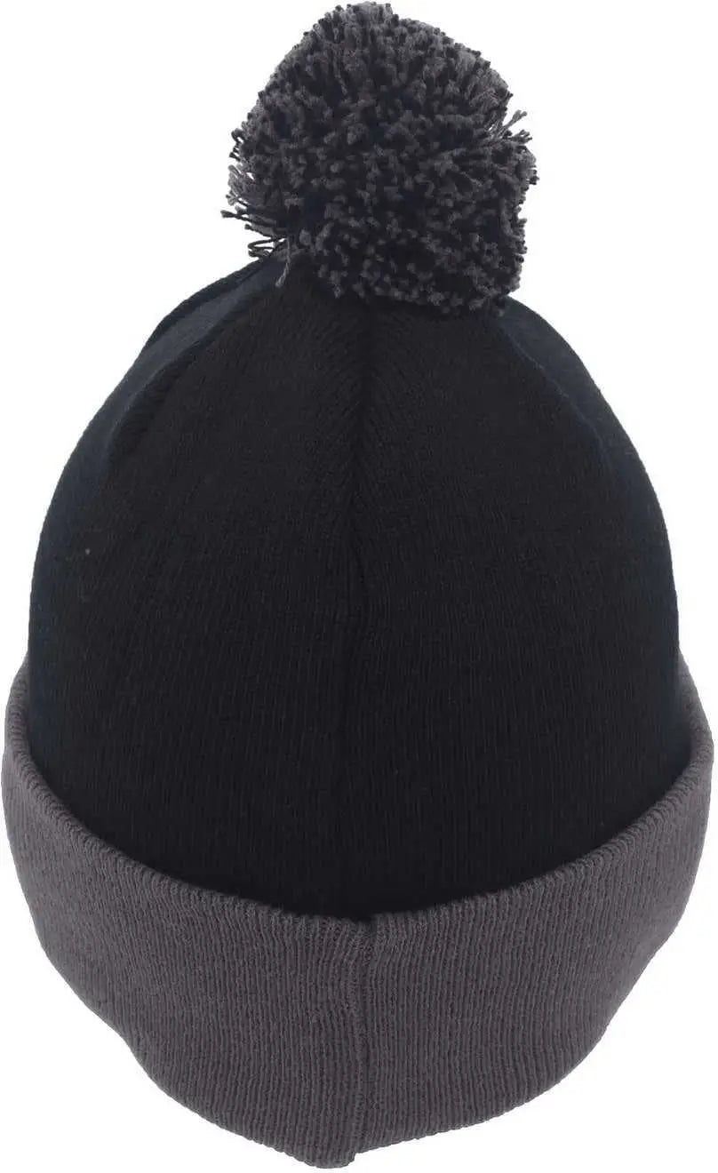 Pacific Headwear 641K Pom-Pom Cuff Beanie - Black Graphite - Black Dark Gray / 7’’ - 7 7/8’’