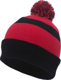 Pacific Headwear 641K Pom Pom Cuff Beanie Black Red Black Black Red Black / 7’’ 7 7/8’’