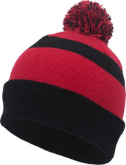 Pacific Headwear 641K Pom Pom Cuff Beanie Black Red Black Black Red Black / 7’’ 7 7/8’’