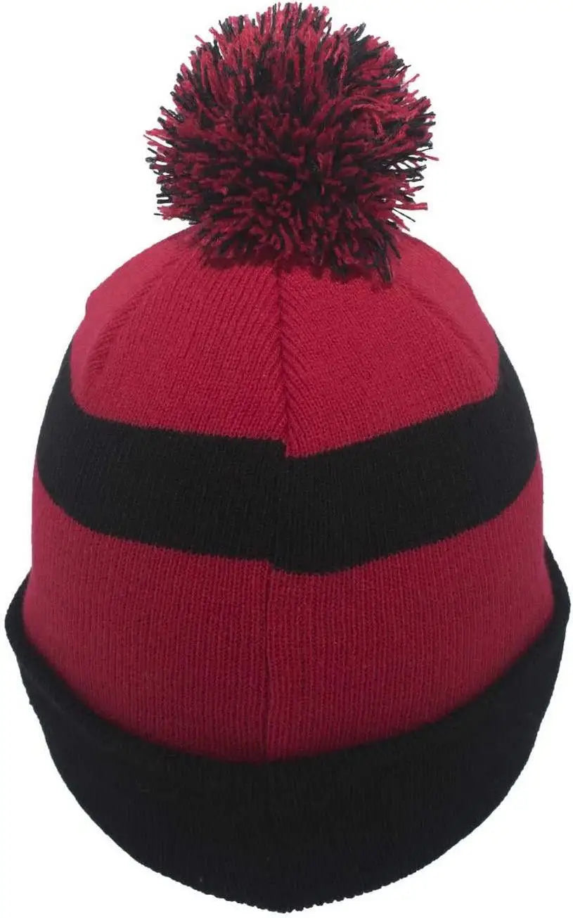 Pacific Headwear 641K Pom-Pom Cuff Beanie - Black Red Black - Black Red Black / 7’’ - 7 7/8’’