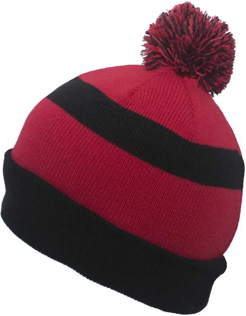 Pacific Headwear 641K Pom-Pom Cuff Beanie - Black Red Black - Black Red Black / 7’’ - 7 7/8’’