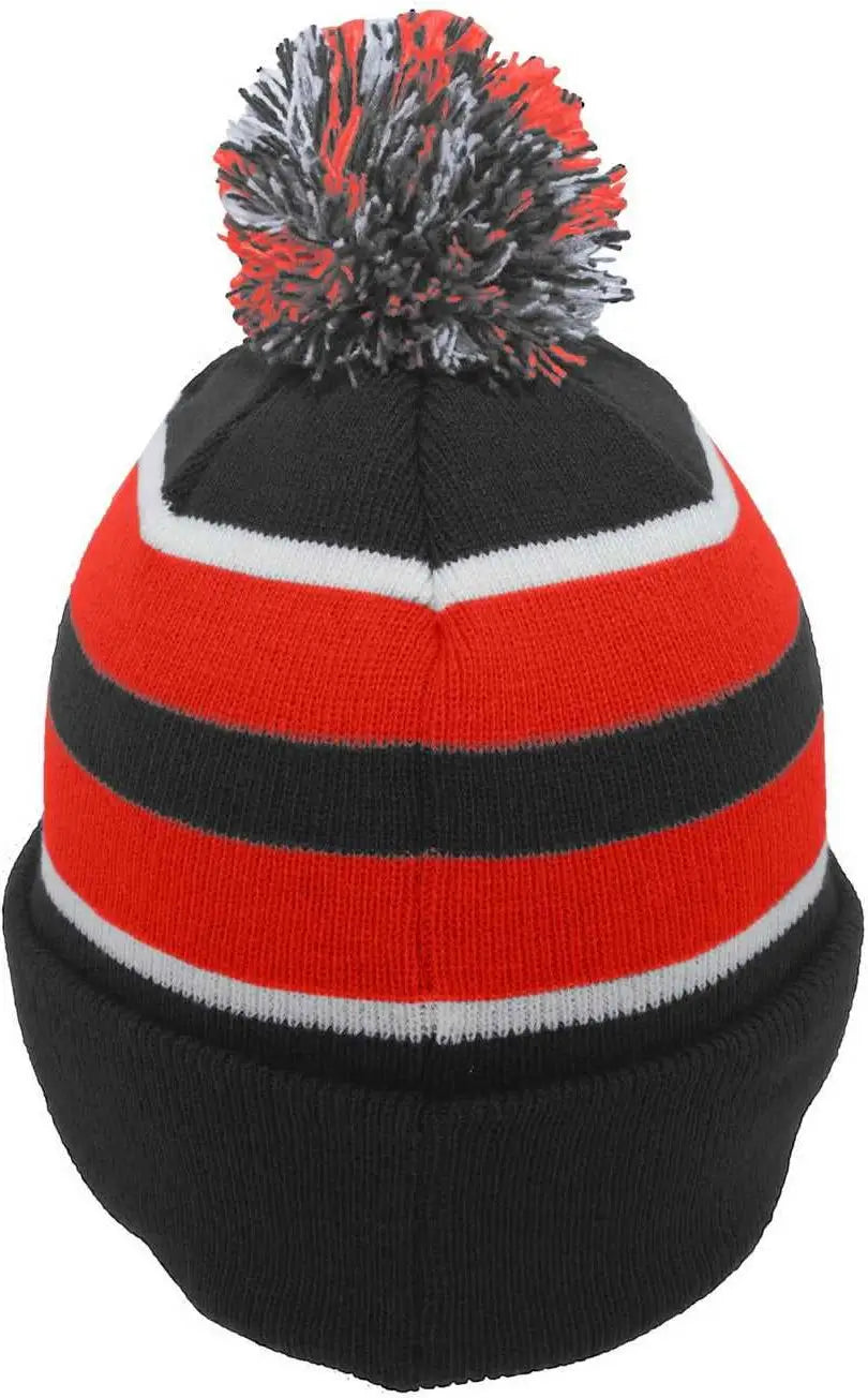 Pacific Headwear 641K Pom-Pom Cuff Beanie - Black Red White - Black Red / 7’’ - 7 7/8’’