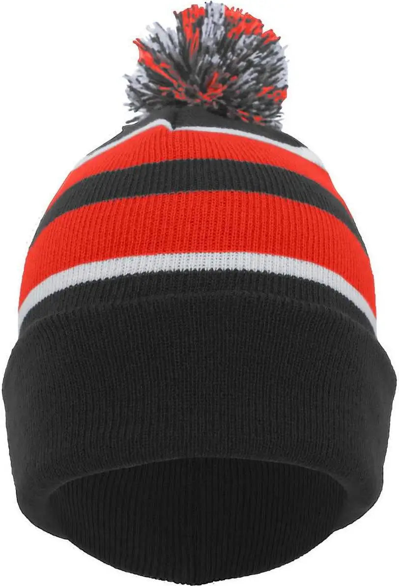 Pacific Headwear 641K Pom-Pom Cuff Beanie - Black Red White - Black Red / 7’’ - 7 7/8’’