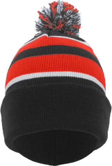 Pacific Headwear 641K Pom Pom Cuff Beanie Black Red White Black Red / 7’’ 7 7/8’’