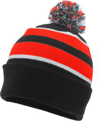 Pacific Headwear 641K Pom Pom Cuff Beanie Black Red White Black Red / 7’’ 7 7/8’’