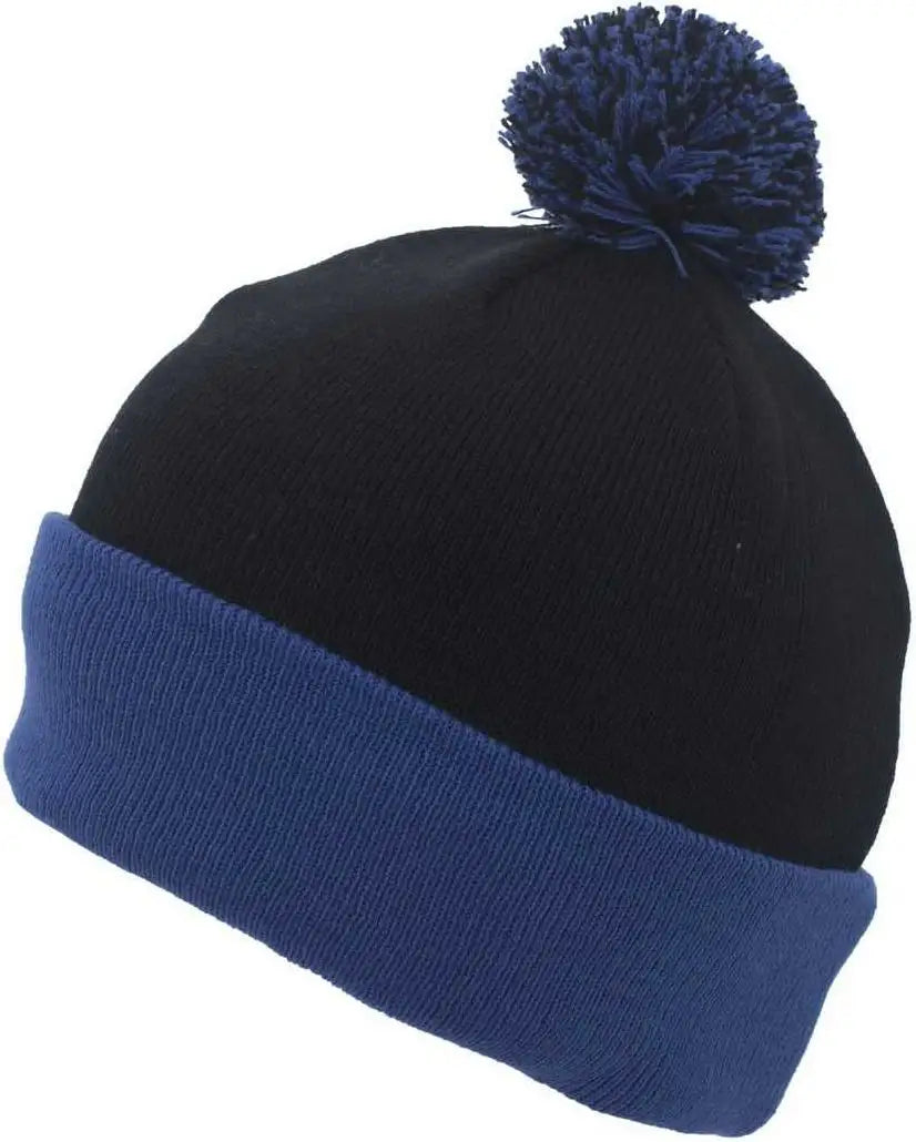 Pacific Headwear 641K Pom-Pom Cuff Beanie - Black Royal - Black Royal / 7’’ - 7 7/8’’
