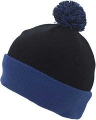 Pacific Headwear 641K Pom Pom Cuff Beanie Black Royal Black Royal / 7’’ 7 7/8’’