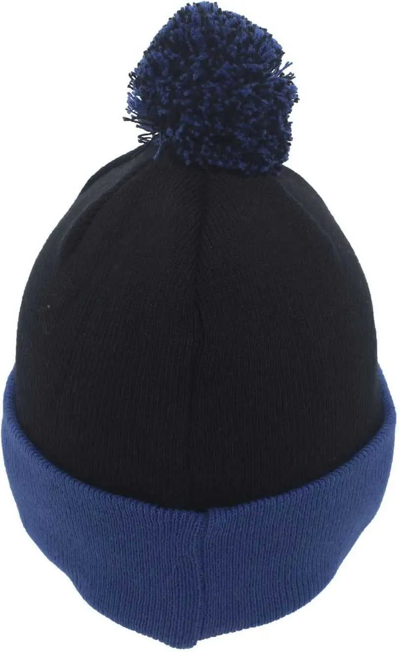 Pacific Headwear 641K Pom-Pom Cuff Beanie - Black Royal - Black Royal / 7’’ - 7 7/8’’