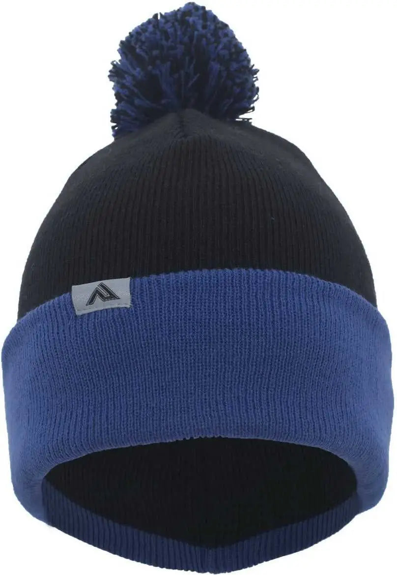 Pacific Headwear 641K Pom-Pom Cuff Beanie - Black Royal - Black Royal / 7’’ - 7 7/8’’