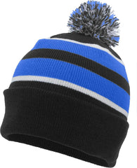Pacific Headwear 641K Pom Pom Cuff Beanie Black Royal White Black Royal / 7’’ 7 7/8’’