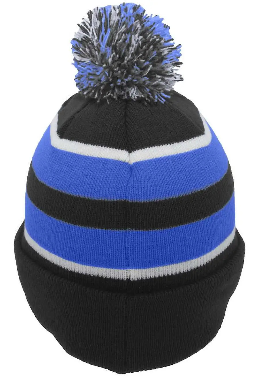 Pacific Headwear 641K Pom-Pom Cuff Beanie - Black Royal White - Black Royal / 7’’ - 7 7/8’’