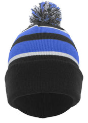 Pacific Headwear 641K Pom Pom Cuff Beanie Black Royal White Black Royal / 7’’ 7 7/8’’